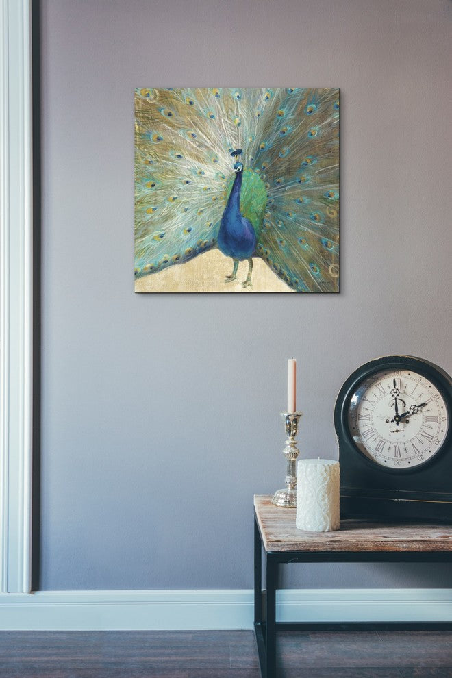 "Blue Peacock" Giclee Canvas Wall Art, 18"x18"