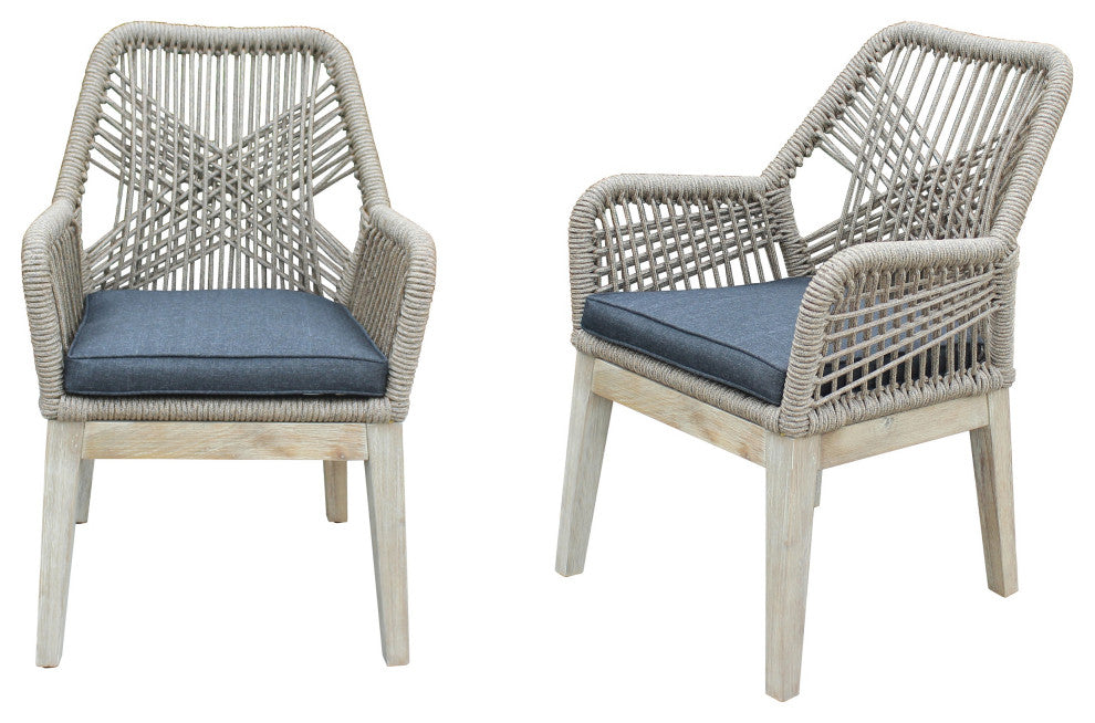 Santino Wood, Aluminum, and Rope Dining Chair With Cushion, Set of 2