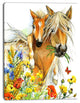 Horse and Foal with Flowers, Animal Canvas Art Print, 28"x60"