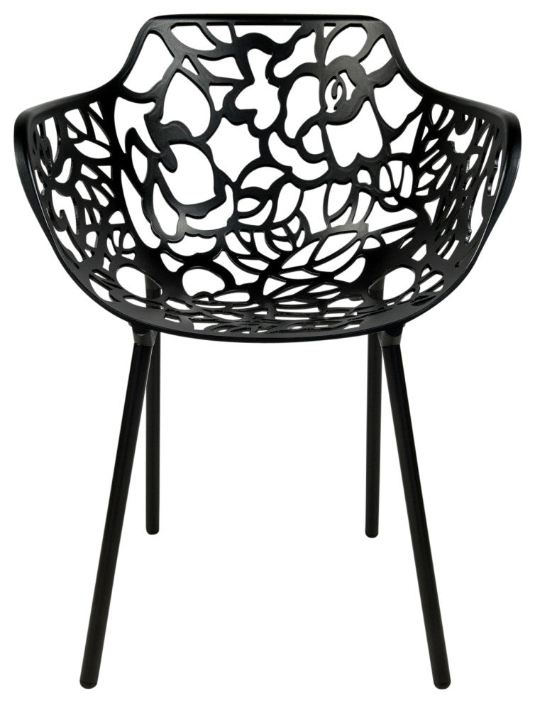 Leisuremod Devon 7-Piece Aluminum Dining Set With Table and 6 Armchairs, Black