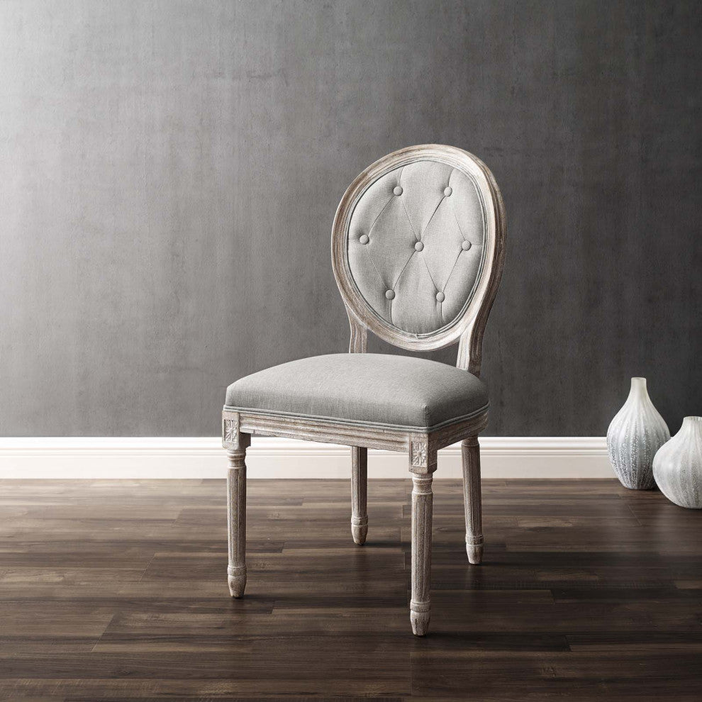 French Vintage Side Dining Chair, Set of 2, Fabric, Wood, Gray, Modern