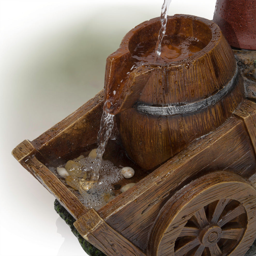 24" Vintage Red Water Pump with Wheelbarrow Fountain- Small