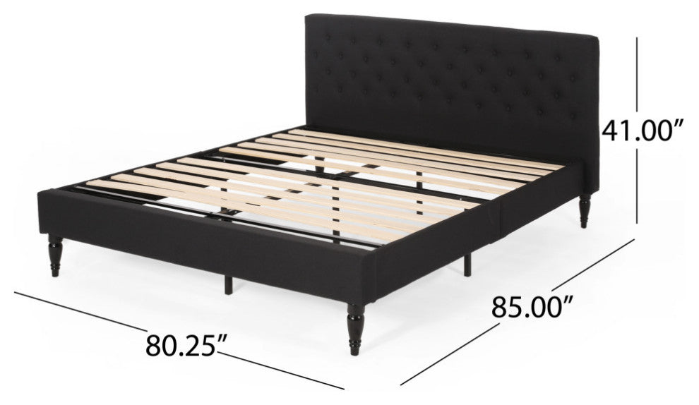 Winston Contemporary Upholstered King Bed Platform, Black