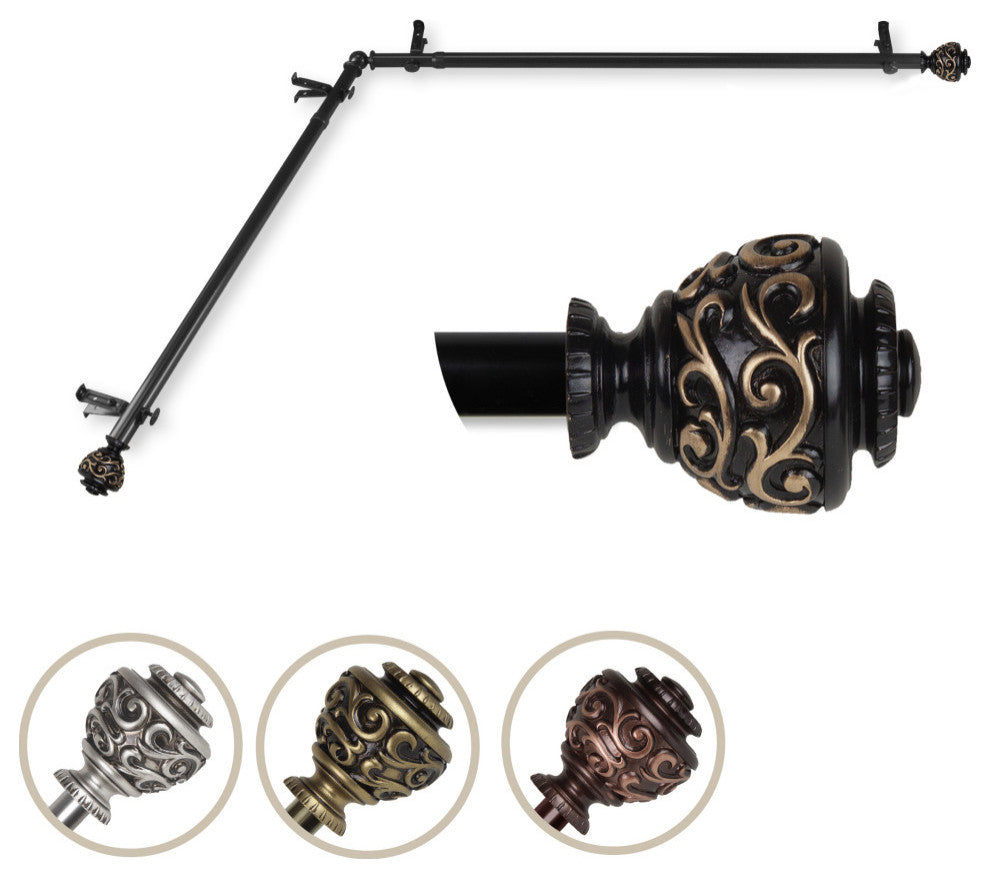 Harmony Corner Window Single Curtain Rod 13/16" Diameter, Black, 48-84"