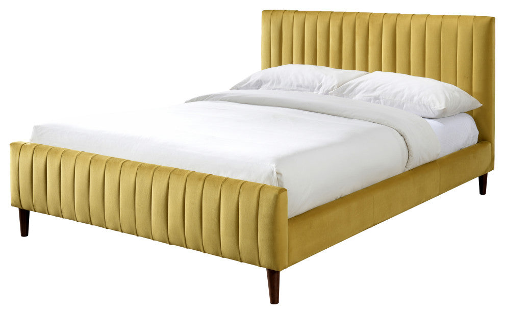 Omax Decor Spencer Upholstered Platform Bed, Gold Velvet, Queen