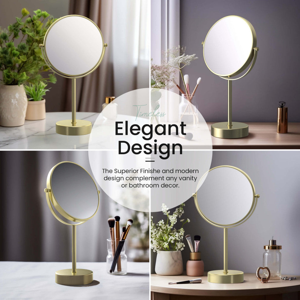 Circular Free Standing Magnifying Make Up Mirror, Brushed Gold