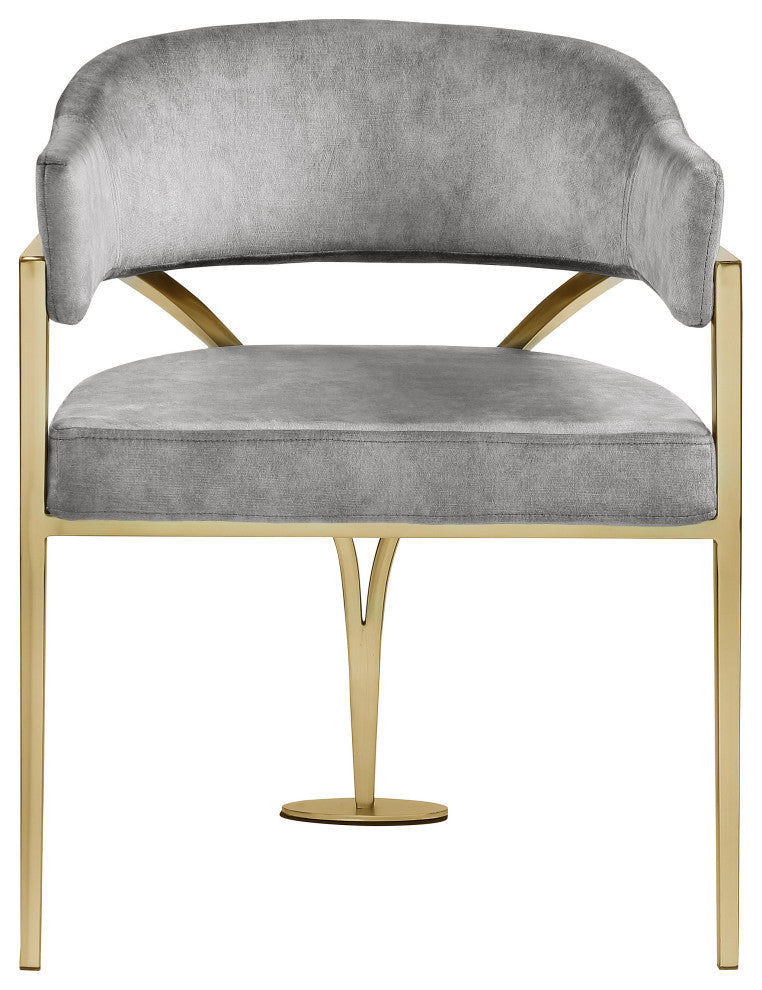 Madelyn Upholstered Dining Chair, Set of 2, Gray, Velvet, Gold Finish