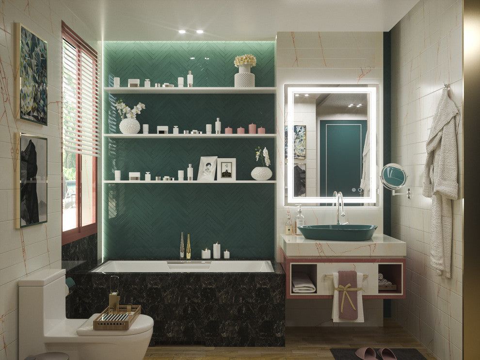 3-Colors LED Bathroom Mirror, Anti-Fog Memory Dimmable, Sliver, 36"x28"