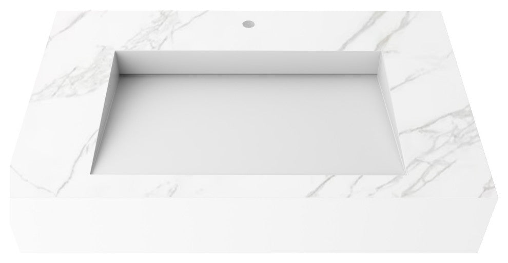 CastelloUSA Pyramid Solid Surface Wall Mounted Ramp Basin Sink, Marble, 30", Standard