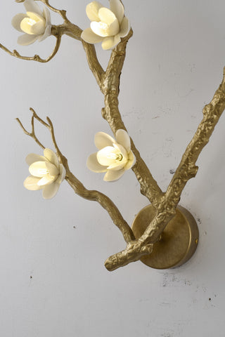 6-Light Brass Aluminum Wall Sconce With White Ceramic Shades