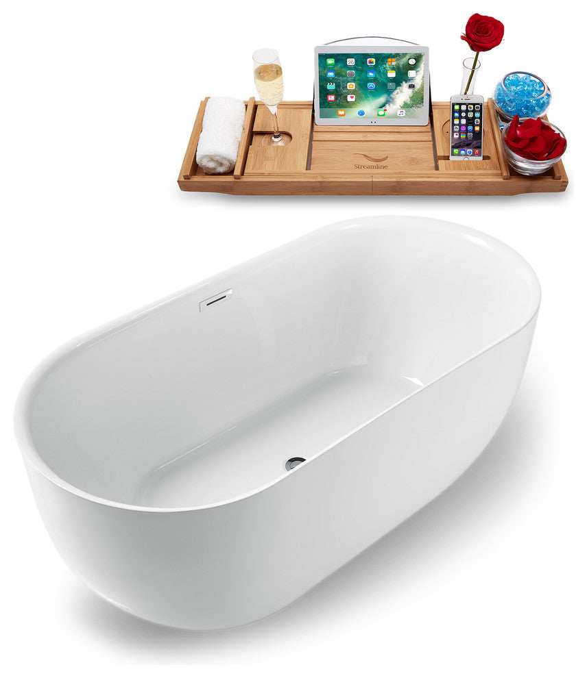 59" Streamline Freestanding Tub and Tray With Internal Drain