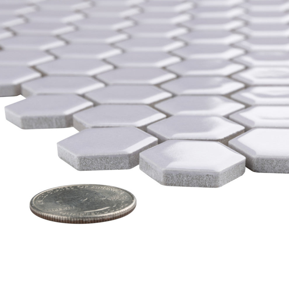 Metro 1" Hex Porcelain Mosaic Floor and Wall Tile, Glossy Lavender