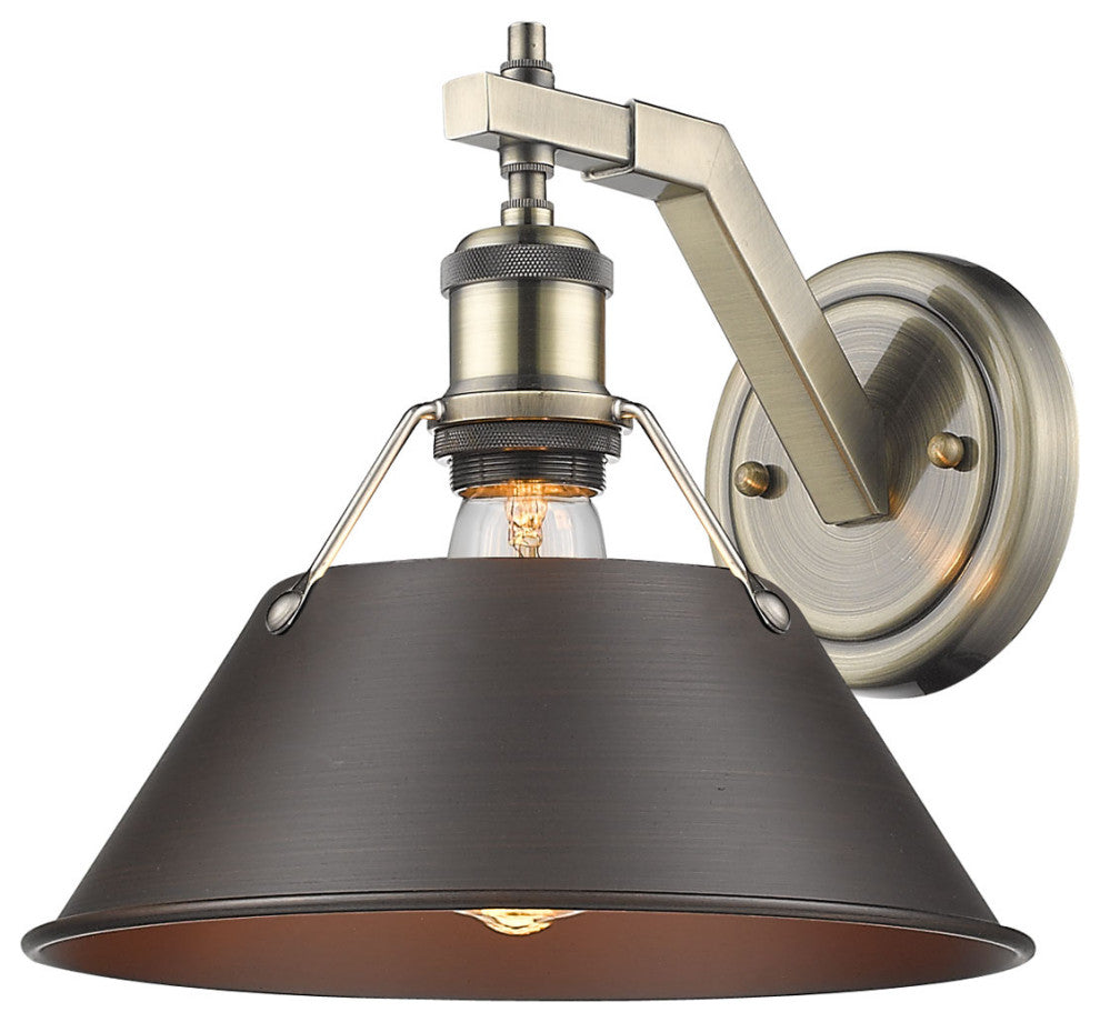 Golden Lighting 3306-1W AB Orwell 10" Tall Wall Sconce - Aged Brass / Pine