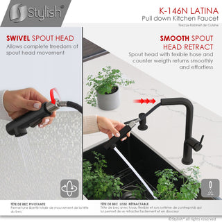 STYLISH Kitchen Sink Faucet Single Handle Pull Down Dual Mode Stainless Steel