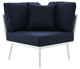 Lounge Sectional Sofa Chair Set, Navy White, Aluminum, Modern, Outdoor Patio