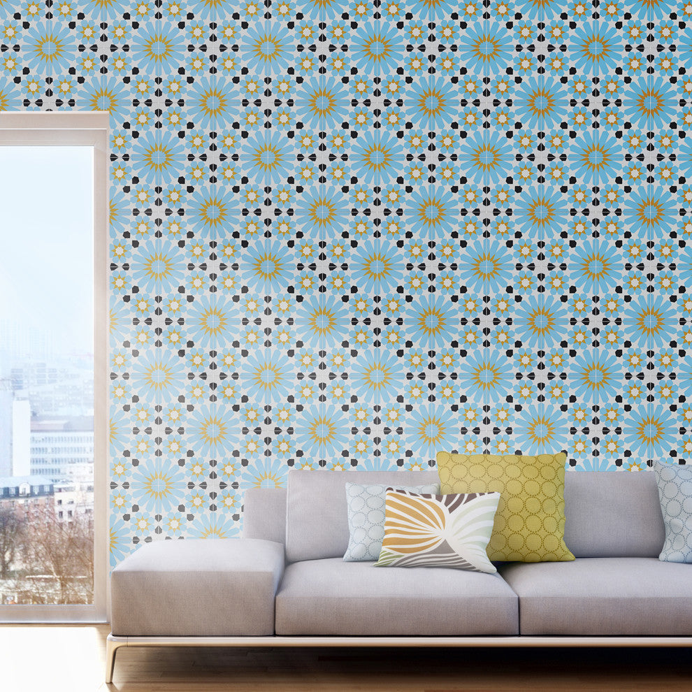 Agdal Handmade Cement Tile, Yellow/Blue/Black, Sample