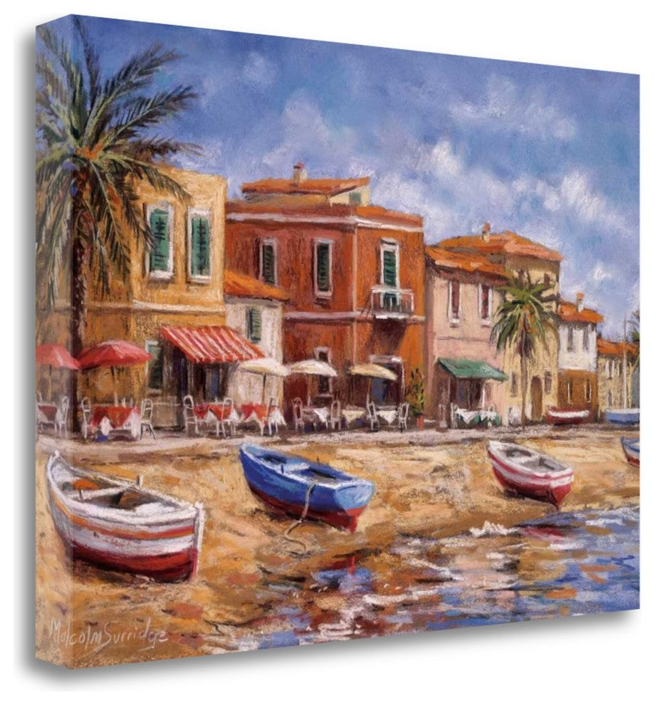 "Beachside Cafes" By Malcolm Surridge, Giclee Print on Gallery Wrap Canvas