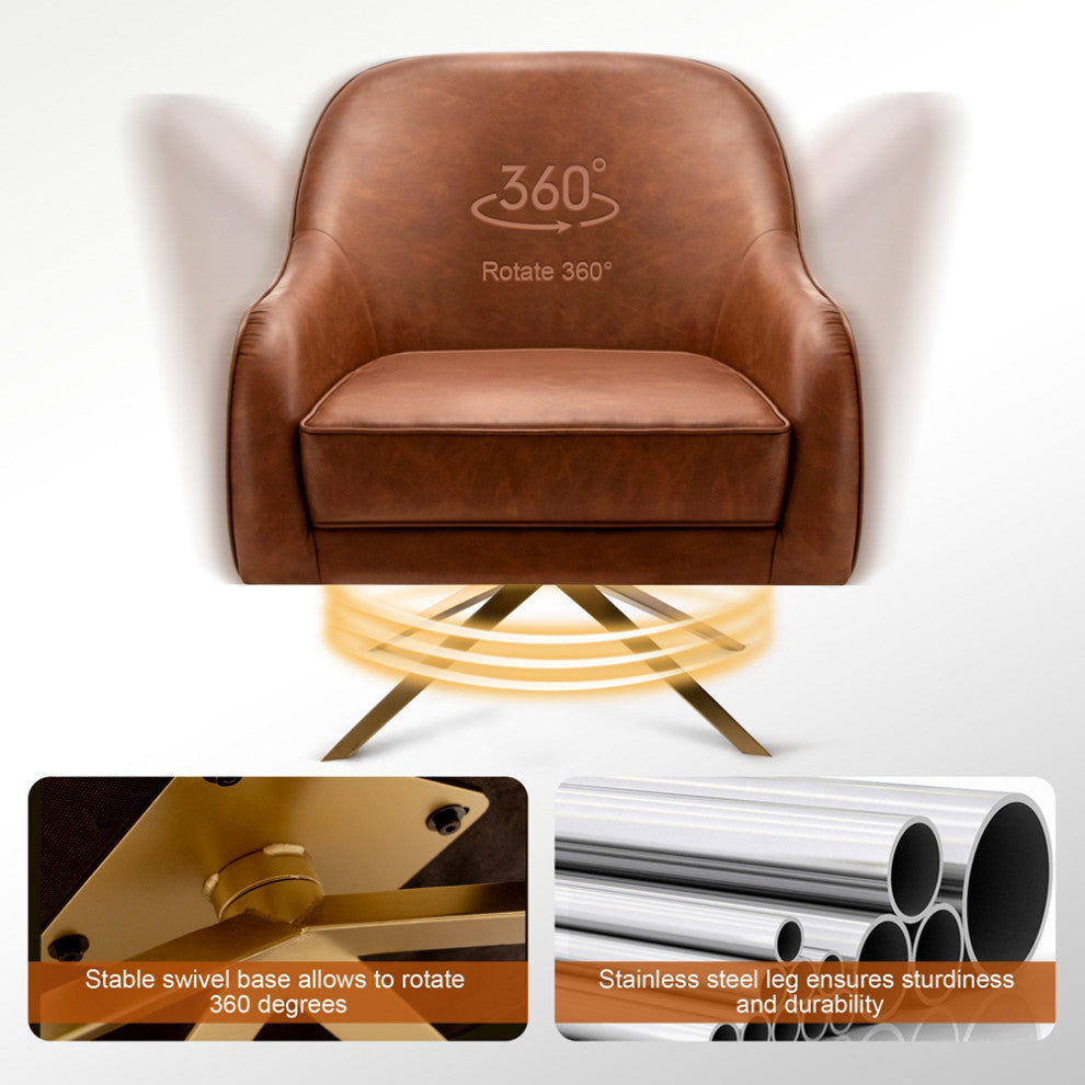 Fabric Accent Chair Swivel-Base Upholstered Armchair With Memory Foam, Brown