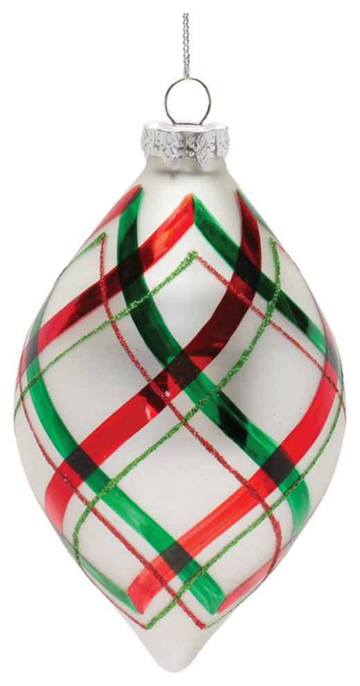 Plaid Glittered Glass Ornament, 6-Piece Set