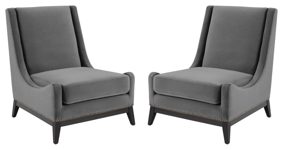 Armchair Accent Chair, Set of 2, Velvet, Gray, Modern, Lounge Hospitality