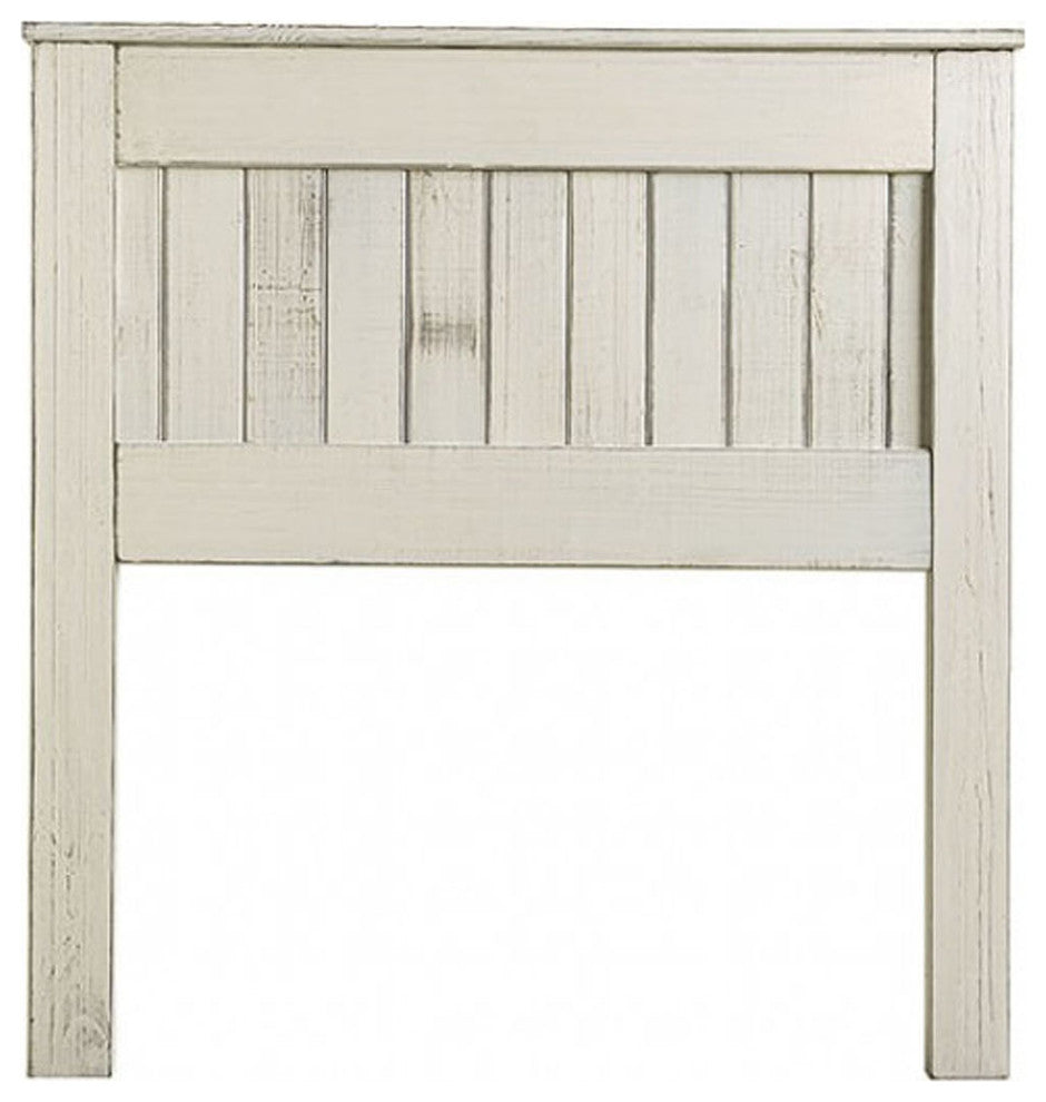 Wooden Full Headboard with Distressed Design, White