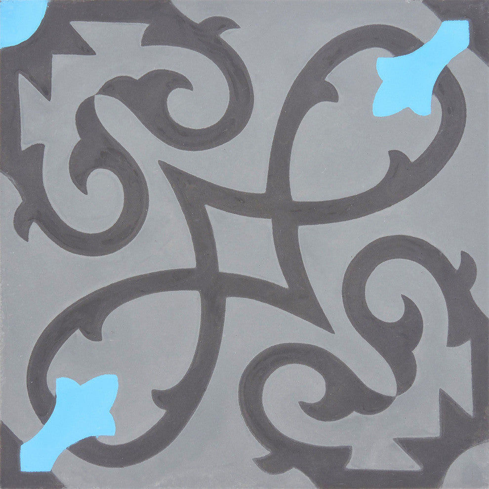 8"x8" Agadir Handmade Cement Tile, Gray/Blue/Black, Set of 12