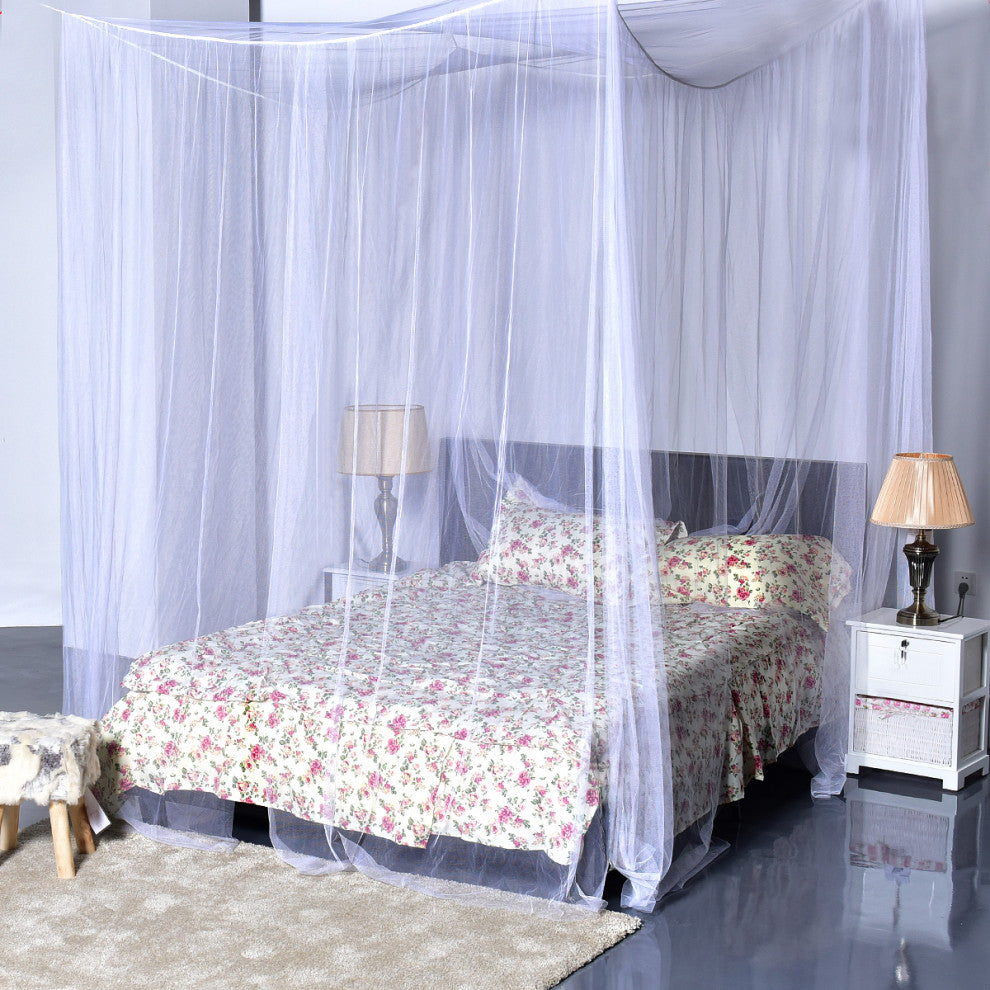 4 Corner Post Bed Canopy Mosquito Full Queen King Size Netting Bedding White