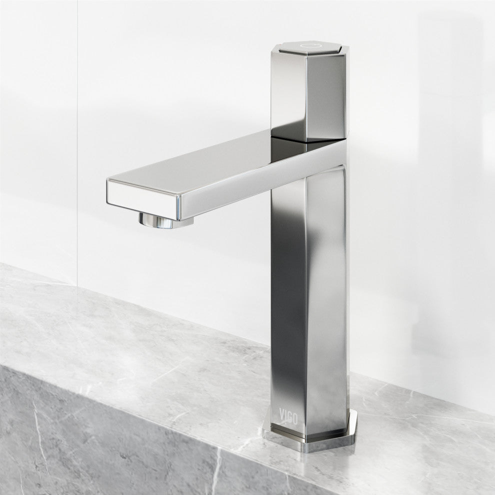 VIGO Nova 8" H Button Operated Single Hole Bathroom Faucet, Chrome, Without Extras