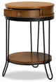 Vintage Rustic Industrial Walnut Brown Wood and Black 1-Drawer Metal End Table
