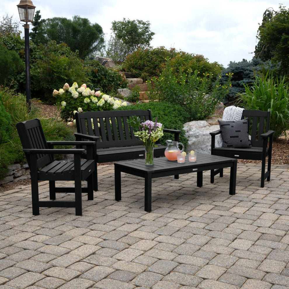 4' Lehigh Bench, Chairs, Conversation Table, 4-Piece Set, Black