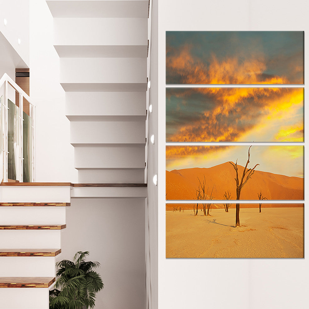Colorful Death Valley with Dry Trees, Landscape Canvas Print, 28"x48", 4 Panels