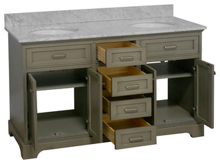 Aria 60" Bathroom Vanity, Weathered Gray, Carrara Marble, Double Vanity