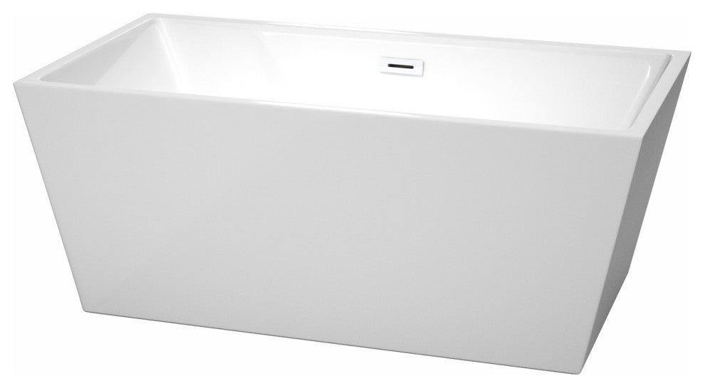 Sara 59" Freestanding White Bathtub, Shiny White Drain and Overflow Trim