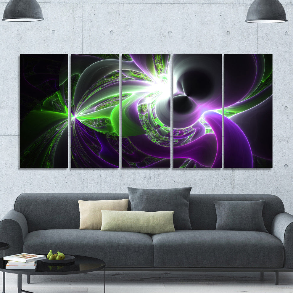 Glowing Purple Green Plasma, Abstract Wall Art Canvas, 60"x28", 5 Panels