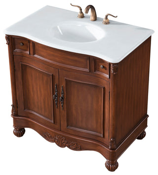 48" Single Bathroom Vanity, Teak Color With ivory white engineered marble, 36