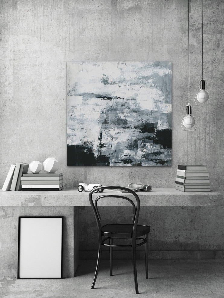 "Black and White Smudges" Painting Print on Wrapped Canvas, 24"x24"
