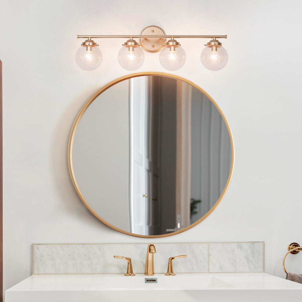 LALUZ 4-Light Matte Gold and Seeded Glass Modern Bathroom Vanity Light