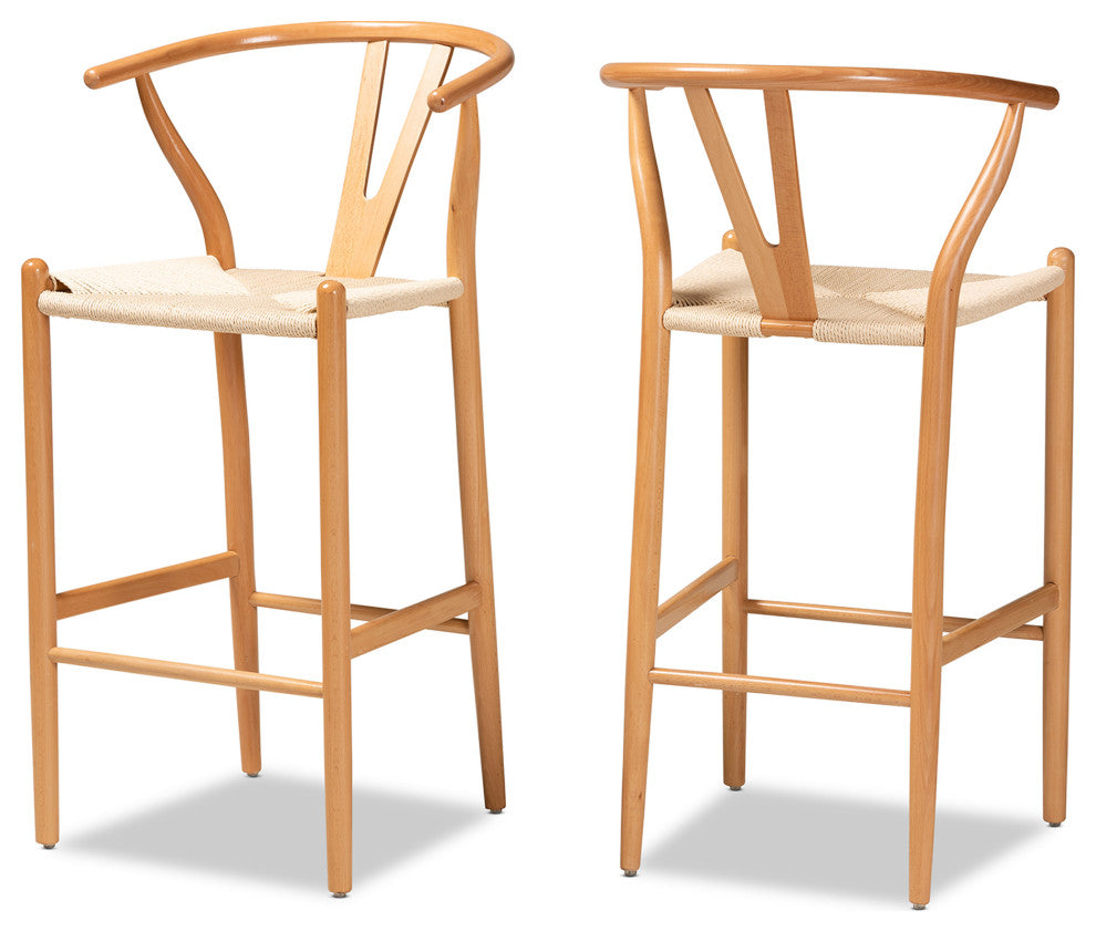 Meike Modern Collection, Set of 2, Beige/Oak Brown, Bar Stool