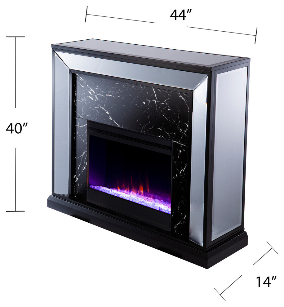 Trason Mirrored Faux Marble Color Changing Fireplace