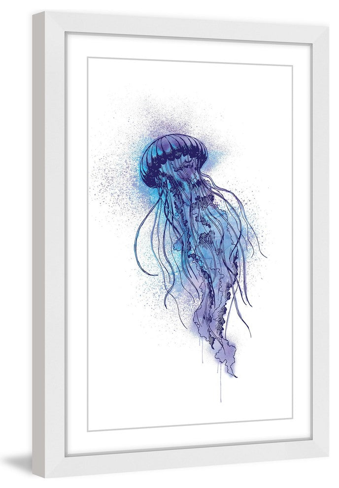 "Jellyfish Blue Purple" Framed Painting Print