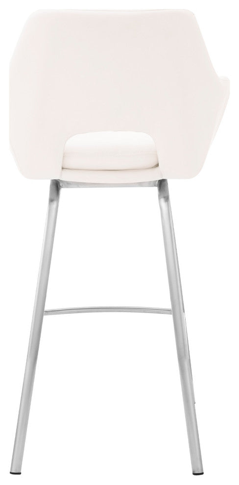 Aura White Faux Leather and Brushed Stainless Steel Swivel 30" Bar Stool