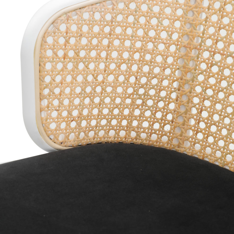 LeisureMod Ervilla Wicker Bar Stool With White Powder Coated Steel Frame, Black