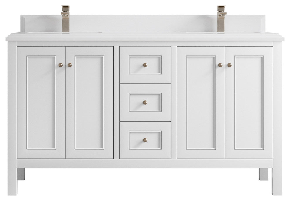Nashville 60" Double Bathroom Vanity, White 1.5" White Quartz