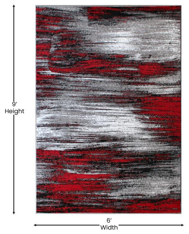 Rylan Collection Abstract Pattern Area Rug-Red - 6' x 9'