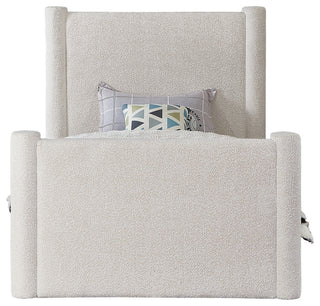 Elias Upholstered Bed, Cream, Twin, Boucle Fabric