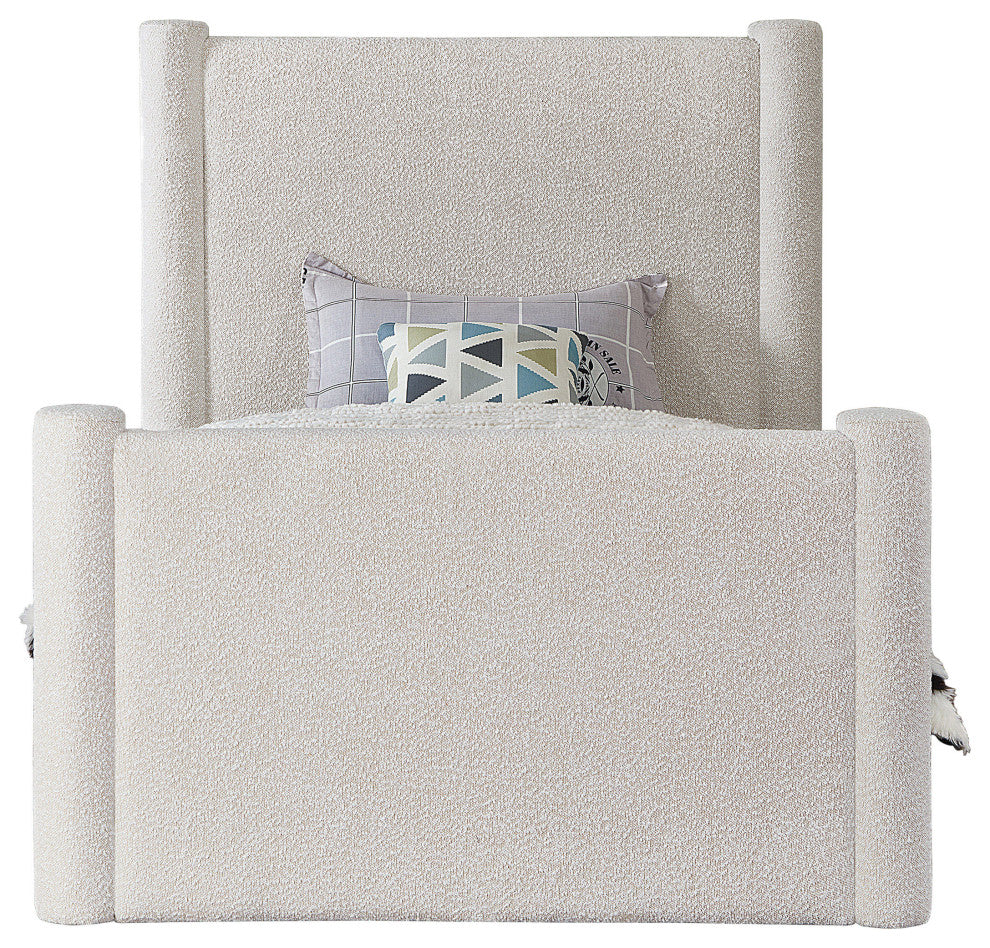 Elias Upholstered Bed, Cream, Twin, Boucle Fabric