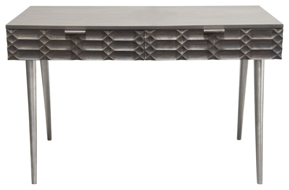 Petra 2-Drawer Writing Desk, Smoke Gray Finish
