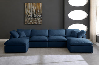 Plush Velvet / Down Standard Comfort 6-Piece U-Shaped Modular Sectional, Navy