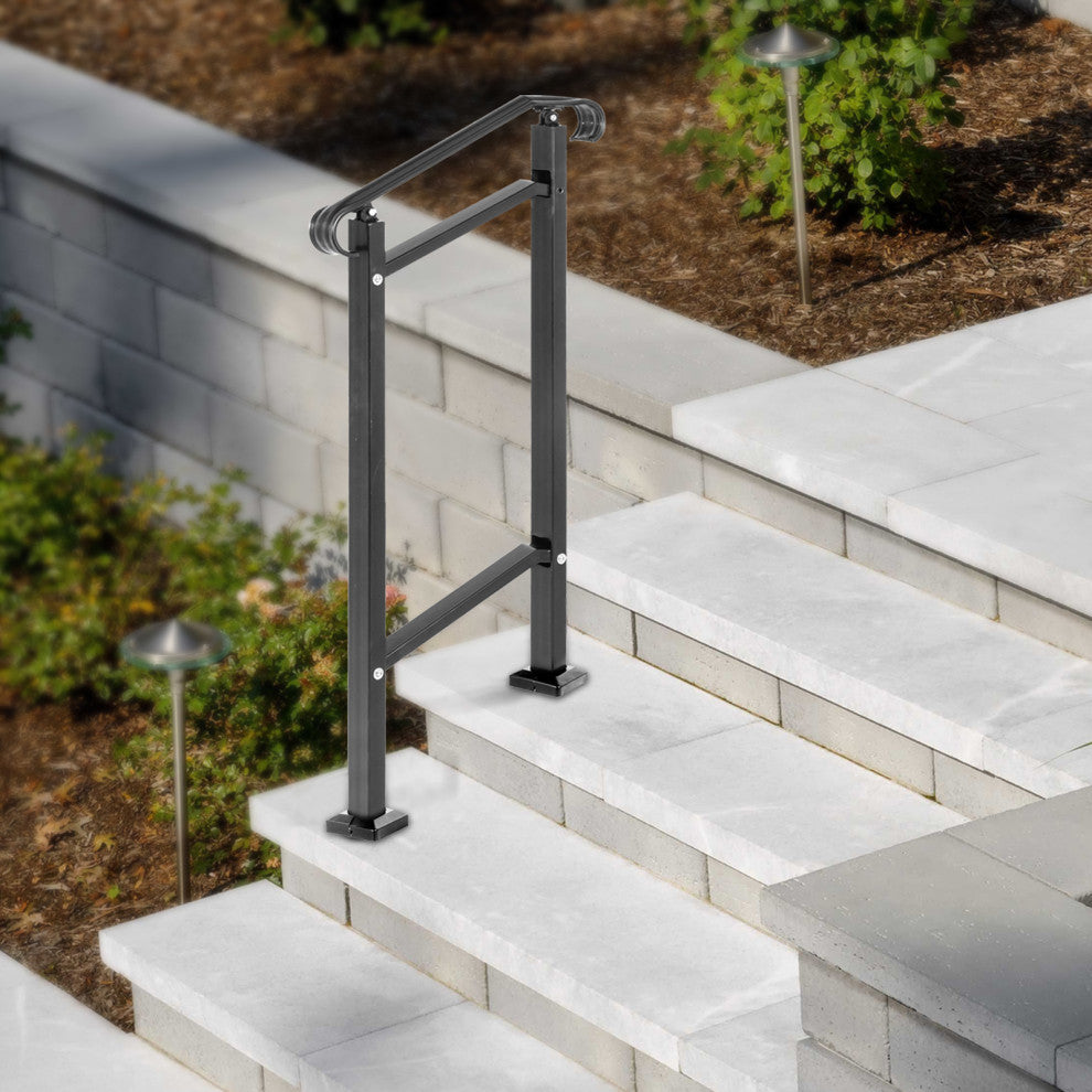Wrought Iron Handrail Fit 1 or 2 Steps Outdoor Stair Railing