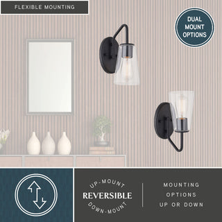 Beverly 1 Light Matte Black Bathroom Vanity Wall Sconce Fixture Clear Glass